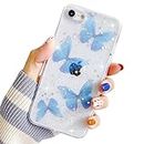HJWKJUS Compatible with iPhone 6/6s Case for Women Girls,Bling Glitter Silicone Bumper Cover Cute Blue Butterfly Sparkle Stars Design Clear Soft TPU Case for iPhone 6/6s 4.7''