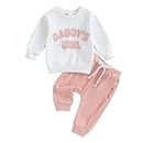 Carolilly Newborn Baby Girl Outfits 2Pcs Outfits Clothing Set Daddy's Girl Fuzzy Letter Embroidery Long Sleeve Sweatshirt + Pocket Pants Elastic Waist Set Toddler Clothes (Pink1, 3-6 Months)