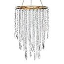 Cioceen Acrylic Chandelier Ceiling Light Shade Beaded Hanging Pendant Lampshade with Gold Frame for Bedroom for Wedding Party H12.9 X W8.7 3 Tiers