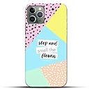 outlouders Funky Cute Inspirational Quote - Stop & Smell Flowers - Yellow Blue Background Designer Printed Hard Back Case and Cover for Apple iPhone 11 Pro Max