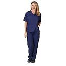 RANK Women's Regular Fit Scrub Suit for Nurses Polyester Cotton| V-Neck Top and Drawstring Pant |Half Sleeves Uniform for Doctors, Nurses and Dentists Size - L (Navy Blue)
