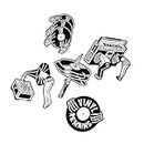 5Pcs Black and White Music Vintage Radio Disks Badge Pins Creative Skull DJ Vinyl Record Player Accessories Lapel Pins Set Metal Badges for Clothing Terrifying Decoration Gothic Jewelry