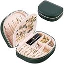 ProCase Travel Size Jewelry Box, Small Portable Seashell-shaped Jewelry Case, 2 Layer Mini Jewelry Organizer in PU Leather, Earring Necklace Bracelet Ring Holder Box for Women Girl -Emerald