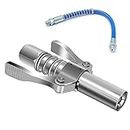 Grease Gun Coupler, Strong Lock Release Grease Coupler, 12000 PSI Quick Release Metal Grease Gun Coupler Dual Handle Grease Gun Tip 30cm Hose Compatible with All Grease Gun 1/8" NPT Grease Gun Fitting