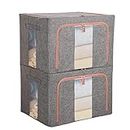 ZOUSANG 2pcs Cloth Storage Box 30Gal Torage Boxes for Clothes,Large Stackable Small Parts Organizer,Decorative Storage Bins,Cube Storage Bin for Organize The Closet,Gray,60L