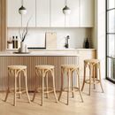 Oikiture Set of 4 Bar Stools Kitchen Vintage Dining Chair Rattan Seat Natural
