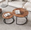 Set of 2 Round Nesting Coffee Table Compact Side End Tables Furniture Circular