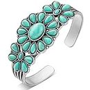 Turquoise Cluster Bracelet Western Style Turquoise Cuff Jewelry Adjustable Flower Silver Bracelet Turquoise Stone Bracelet for Women Girls Retro Party