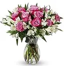 BENCHMARK BOUQUETS - Delightful Roses & Alstroemeria (Glass Vase Included), Next-Day Delivery, Gift Mother’s Day Fresh Flowers