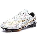 WILTENA Womens Comfy Soccer Cleats Mens Low Top Firm Ground Football Shoes Girls Boys Fashion Outdoor Football Sneakers, White, 8 Women/6.5 Men