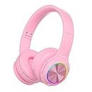 PowerLocus PLED Kids Headphones, Bluetooth Headphones Over Ear for Kids with LED Lights, 94db Volume Limited, Foldable with Hi-Fi Stereo, Built-in Mic for School/Tablet/Travel (Pink)
