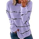 DOLKFU Womens Crewneck Solid Striped Sweatshirts Side Split Sweater Tops Long Sleeve Pullover Shirts 2022 Cozy Fall Top Purple #3 XX-Large