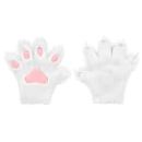 HAOAN Furry Fur Cat Wolf Fox Dog Fluffy Animal Paws Claws Gloves Mittens Hands Costume Cosplay Halloween Christmas for Kids, White, Medium