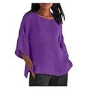 FAVIPT Deal of The Day Prime Today Linen Tops for Women Boho Summer 3/4 Sleeve Crewneck Blouses Tunics Loose Fit Plus Size Soft Tee Shirts 2024 Fashion