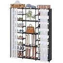Buzowruil 9 Tiers Large Shoe Rack Shoe Storage Shoe Organizer 50-55 Pairs Shoe Tower Metal with Curtain for Entryway,Black