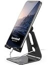 Lamicall Adjustable Cell Phone Stand - Aluminum Desktop Phone Holder, Anti-Slip Mobile Phone Base Desk Table, Compatible with iPhone, Samsung Galaxy Note, Office Accessories, 4-8" Smartphone - Black