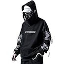 XYXIONGMAO Streetwear Techwear Hoodie Cyberpunk Tactical Mens Black Urban Hip Hop Japanese Sweatshirt, Black, M