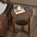 VERDANTREE 19.3 Small Round End Table with Storage Open Shelf, Narrow Side Table, Telephoto Table, Farmhouse Beside Table with Solid Wood Leg for Living Room, Easy Assembly, Vintage Brown BZ3338NC
