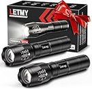 LETMY Tactical Flashlight, 2 Pack High Lumens Handheld Flashlight with 5 Modes - IP67 Waterproof Zoomable Portable Flash Light for Outdoor Camping Running Walking Emergency