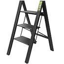 RIKADE 3 Step Ladder,Folding Step Stool with Wide Anti-Slip Pedal, Aluminum Portable Lightweight Ladder for Home, Kitchen and Office Use, 330lb Capacity