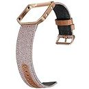iHillon Compatible with Fitbit Blaze Bands Men Women, Canvas Fabric Genuine Leather Replacement Band with Metal Frame Quick Release Watch Band Wristband Accessory Straps