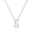 PAVOI 14K White Gold Plated Cubic Zirconia Initial Necklace | Letter Necklaces for Women | S Initial
