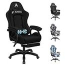 ALFORDSON Gaming Chair with Massage and 150° Recline, Ergonomic Executive Office Chair Linen Upholstery with Footrest, Height Adjustable Racing Chair with SGS Listed Gas-Lift, Max 180kg (Fabric Black)