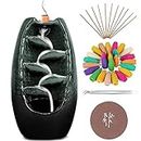 Anbar Backflow Incense Burner with 120 Cones, 30 Sticks, Tongs, and Table Mat, Natural Aromatherapy with Ceramic Smoke Waterfall, Supports Meditation and Relaxation, Home Decor (Green)