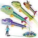 Gizzjoy Dinosaur Toy Rocket Launcher for Kids - Launch Up to 100 Ft, 4 Rockets, Outdoor Outside Toys for Kids, Dinosaur Toys, Birthday Gifts for 3 4 5 6 7 8-12 Year Old Boys Girls