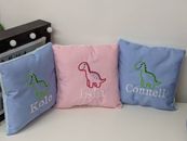 Dinosaur personalised pillow, a super soft feather filled cushion for boys or gi