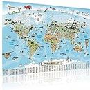 GOODS+GADGETS Panorama Weltkarte für Kinder XXL - 140x100cm Kinder-Weltkarte komplett handgezeichnet und koloriert (Englisch)