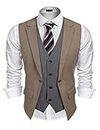 Coofandy Mens Formal Fashion Layered Vest Waistcoat Dress Vest,Brown,Large