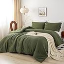 BOHOPOPM Ultra-Soft Cozy Polycotton Full Bedding Set - Comfy Fluffy Down Alternative Comforter Full Size with 2 Pillow Case - Lightweight but Warm Bed Blanket All Season Use - Dark Olive Green