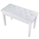 Piano Bench Padded Double Duet Keyboard Seat Storage  Wood Leather White/Black