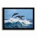 PNF Dolphin with Wooden Synthetic Frame Painting(13.5x19 inch,Multicolour,Synthetic), Medium