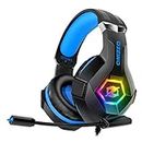 Ozeino Gaming Headset for PS5 PS4 Xbox One Switch PC, Over Ear Gaming Headphones with Noise Cancelling Microphone Volume Control RGB Light, Deep Bass Stereo Sound Headset for Laptop Mac Phone