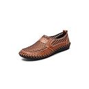 CCAFRET Sandali da uomo Men's Mesh Casual Shoes Leather Loafers Men's Outdoor Leather Shoes Breathable Handmade Flats Summer Sneakers (Color : Brown, Size : 48)