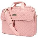 Bonioka Womens Laptop Bag, 17-3-Inch Laptop & Tablet Briefcase for Women, Quilted Office Laptop Case Computer Book Bag for Business Work Travel, Pink