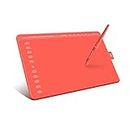 HUION HS611 (Coral Rojo) Tableta Gráfica, 8 Teclas Multimedia y Banda de Teclas, 10 Teclas de Prensa para Dibujo y Diseño, Óptimo para Educación en Línea y Teletrabajo