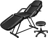 Qupzze Beauty Bed, 3 Section Adjustable Massage Table and Stool Massage Bed with 360-Degree Rotating Stool Detachable Armrest and Headrest Massage Table Beauty Table for Spa Salon