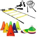 GRS® Sports 6 Inch Cones Pack 6,10 Space Markers, 4 Meter Ladder, Pencil Skipping Rope & Hand Gripper Agility Combo
