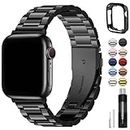 Fullmosa Compatible For Apple Watch Band 45mm 44mm 42mm 41mm 40mm 38mm, Stainless Steel iWatch Band with Case For Apple Watch Series 9 8 7 6 5 4 3 2 1 & iWatch SE and SE 2, 45mm 44mm 42mm Black