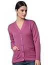 eWools Women's winterwear Woolen V-Neck Solid Sweater Cardigans (Pink, Large)