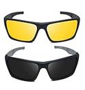 Anemxer® Combo of Night Driving HD Vision Glasses with Diamond Cut Design and Black Daytime UV400nm Sunglass for Men Women Anti Glare For Night Bike Riding Car (Yellow Lens+ Black Lens)