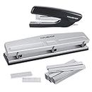 HAUSHOF Desktop Stapler and 3 Hole Punch Set with 5000 Staples and Staple Remover, Office Supplies Compatible with 26/6 and 24/6 Staples