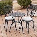 Withniture Patio Bistro Set 3 Piece Outdoor, All Weather Bistro Table and Chairs Set of 2 with Umbrella Hole, Outdoor Bistro Set with Cushions, Cast Aluminum Patio Furniture Set for Garden Porch