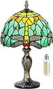 MIAOKE Tiffany Style Tischlampe, VintageTischlampe Handcraft Glasmalerei Lampenschirm Tischlampen für Schlafzimmer Nachttischlampe Arbeitszimmer Office (Wasser-Libelle)