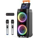 JYX Karaoke Machine with 2 Wireless Microphones for Adults, 8" Subwoofer Big Bluetooth Speaker with 500W Peak Power,PA System with DJ Light, Rolling Wheels and Trolley,Perfect for Outdoor Party