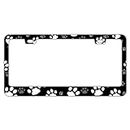 DZGlobal Paw Print Dog Cat Pattern License Plate Frame License Plate Covers Humor Car Tag Frame 2 Holes and Screws Black Personalized Car Accessories for Pet Lovers