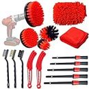 16PCS Car Cleaning Kit, Car Detailing Kit, Detail Brushes for Wheel, Car Wash Kit with Drill Brushes Wire Brushes Air Vent Brushes Towel Wash Mitt for Car Interior Exterior Cleaning, Auto Washing Tool